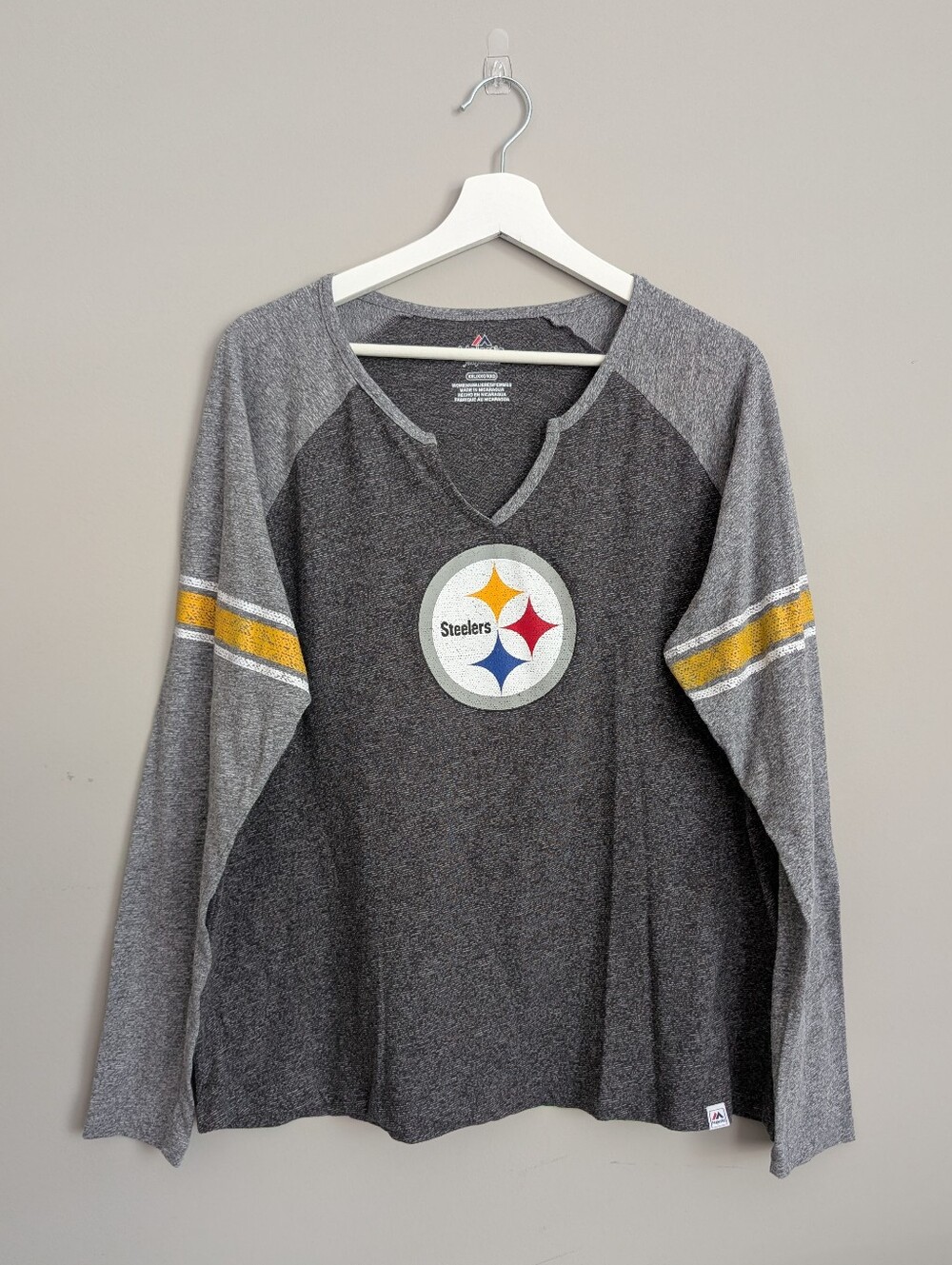 Majestic Womens Gray Pittsburgh Steelers Long Sleeve Tee Size XXL
